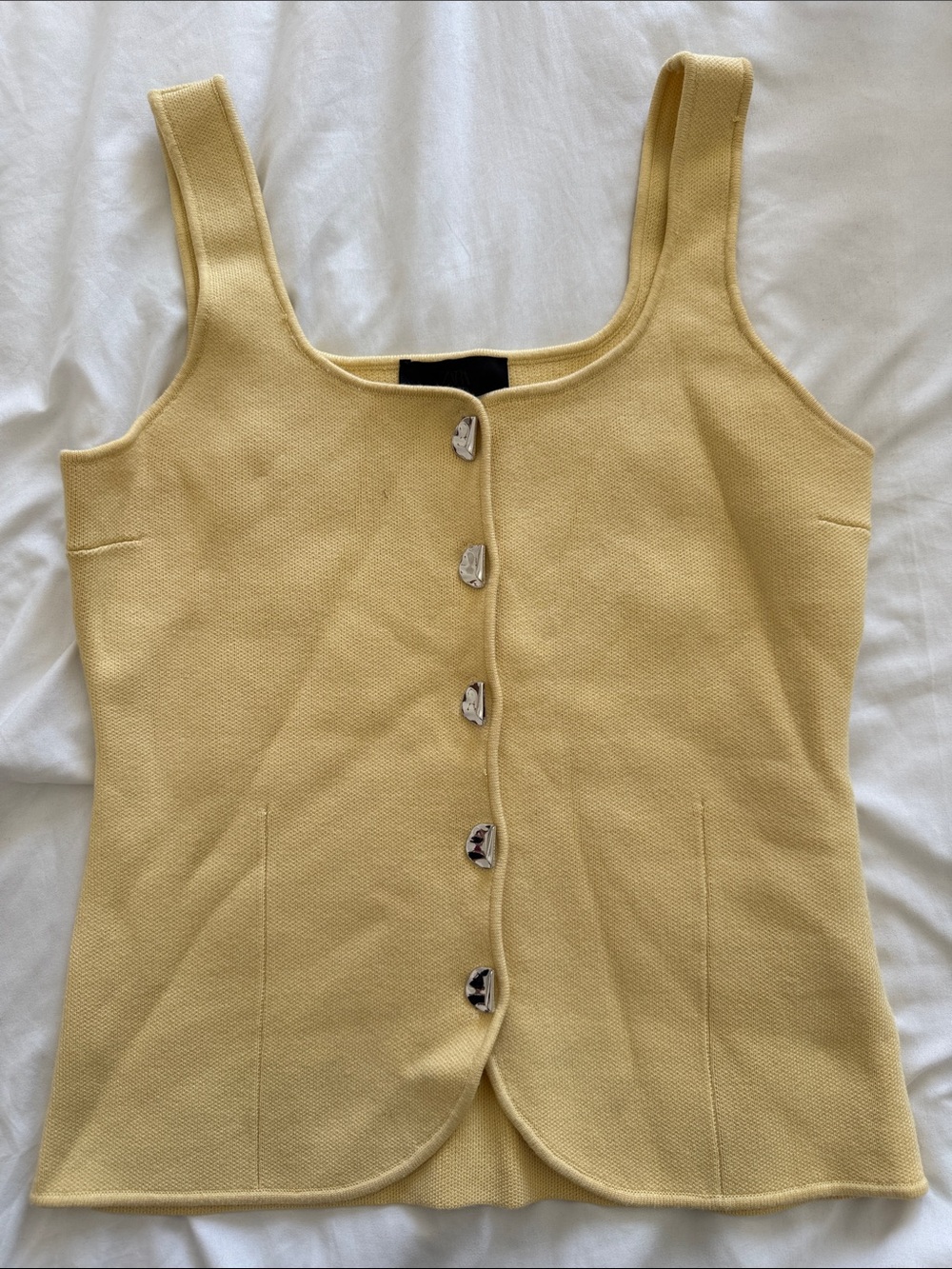 Zara Soft Yellow Button-Front Knit Top